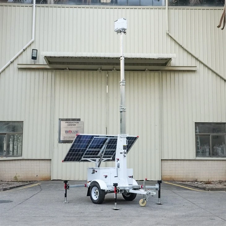 Mobile 600W CCTV Trailer For Remote Construction Site Security factory